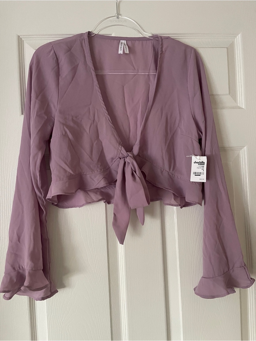Live 4 Truth Mauve Tie-Front Long Sleeve Crop Blouse